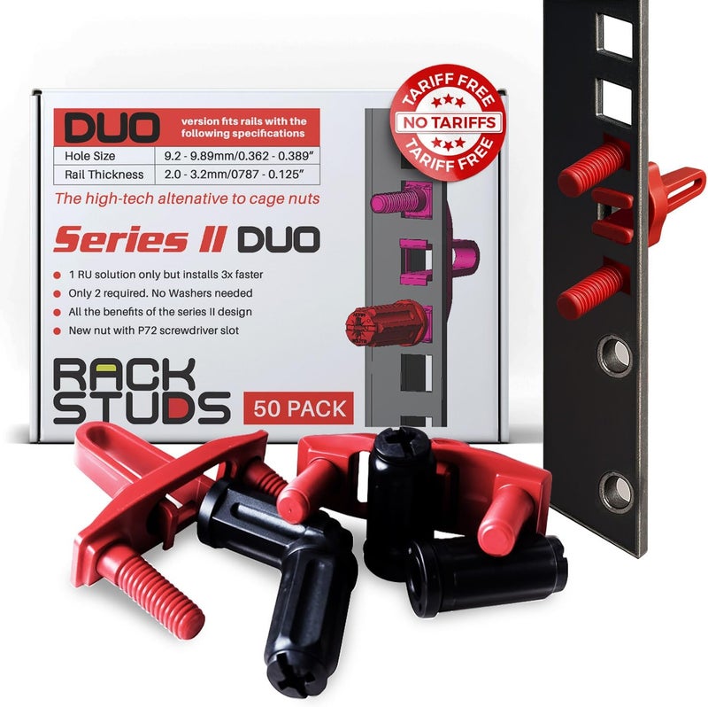 Rackstuds DUO50 1RU Series II Rack Mount Solution - Effortless Alternative to Traditional Rack Screws and Cage Nuts & Server Rack Screws Ideal for Server Hardware Setup - 50 Pack, Universal Version - Image 1